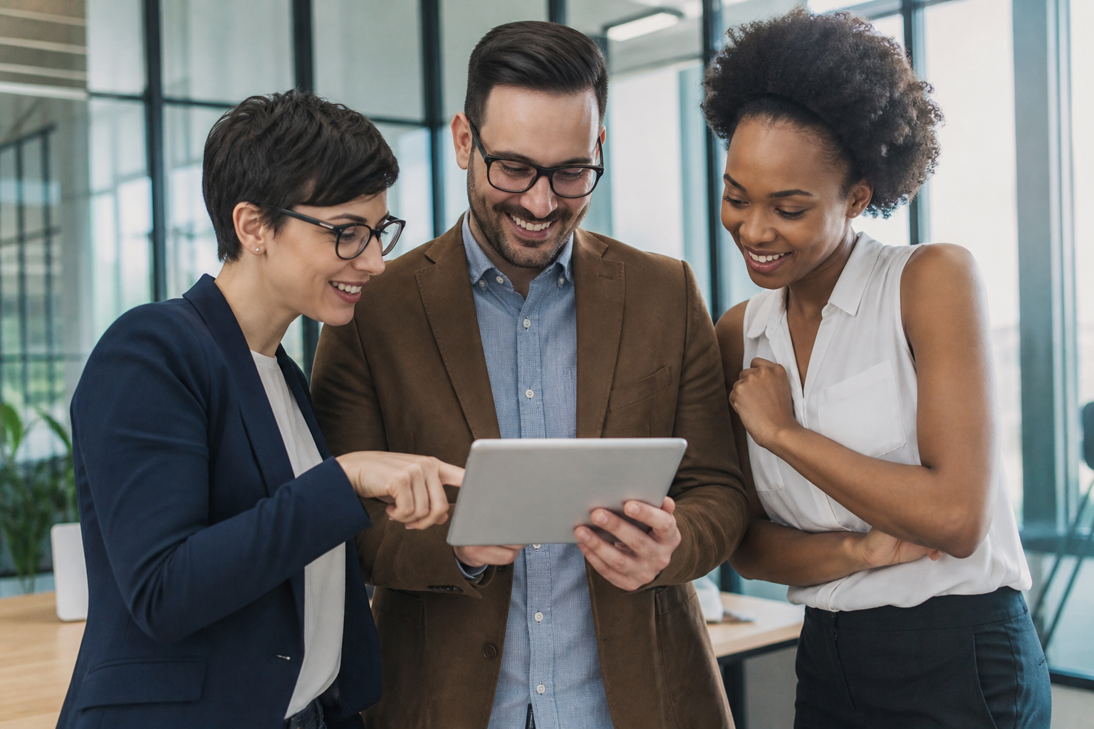 Product team reviewing a software prototype on a tablet